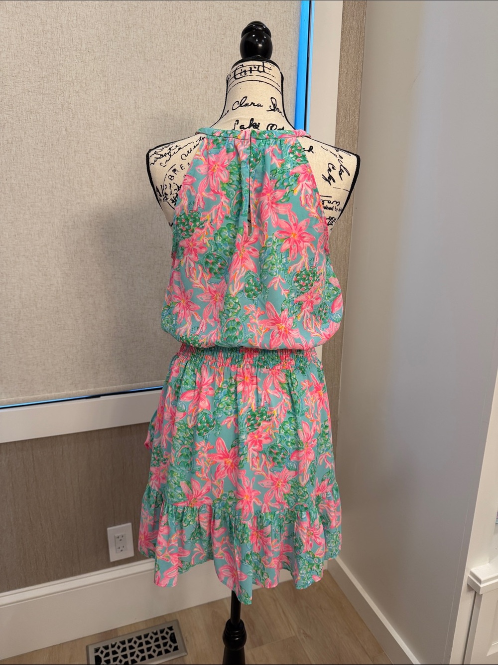 Lilly Pulitzer Aqua Dress with Pink & Green Floral Print - Picture 2 of 3